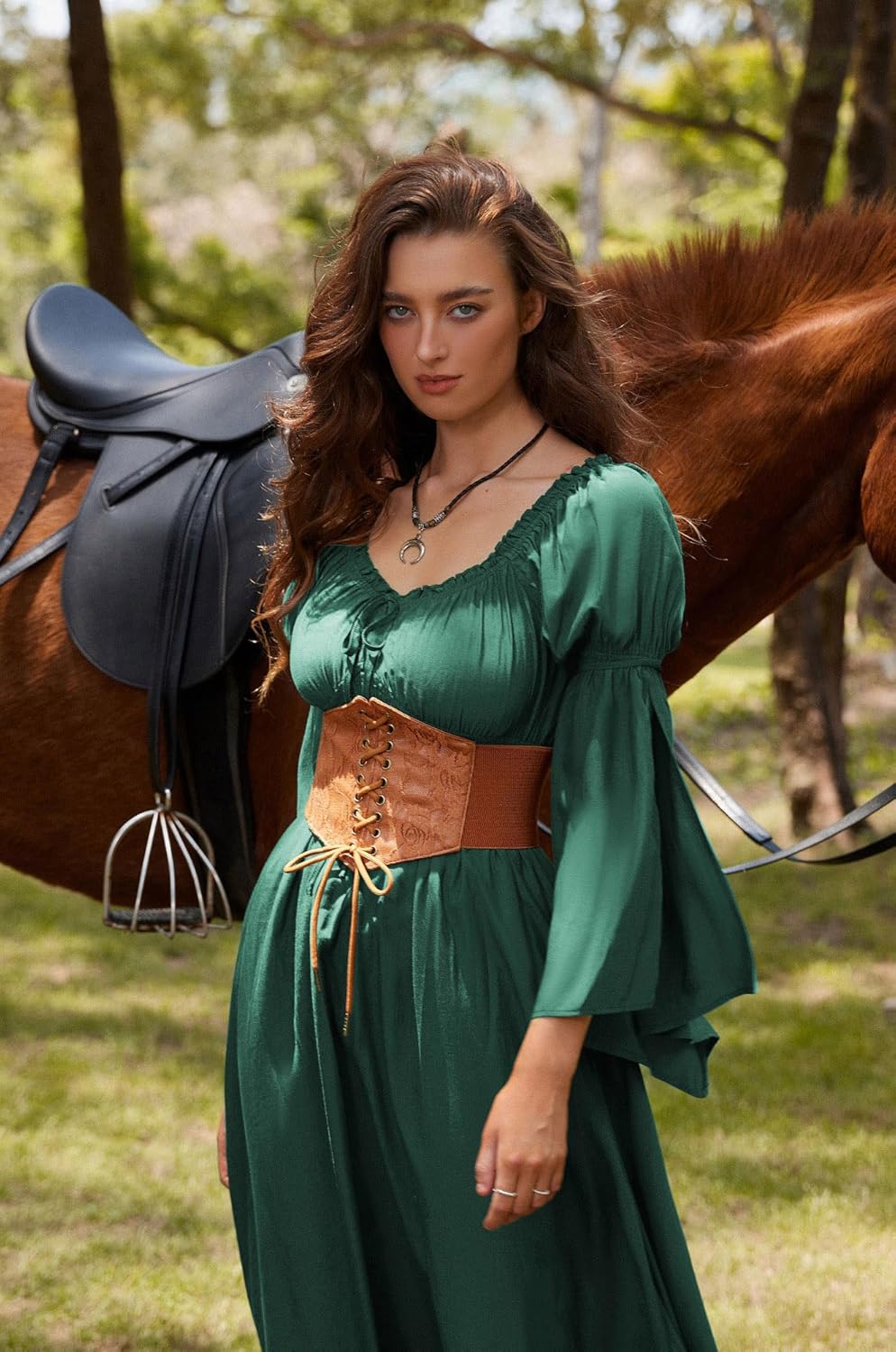 Renaissance Dress for Women Medieval Peasant Dress Long Bell Sleeve Dresses