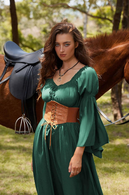 Renaissance Dress for Women Medieval Peasant Dress Long Bell Sleeve Dresses