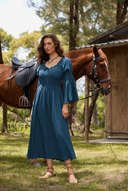 Renaissance Dress for Women Medieval Peasant Dress Long Bell Sleeve Dresses