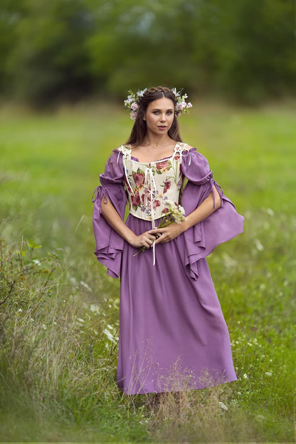 Renaissance Dress for Women Medieval Peasant Dress Long Bell Sleeve Dresses