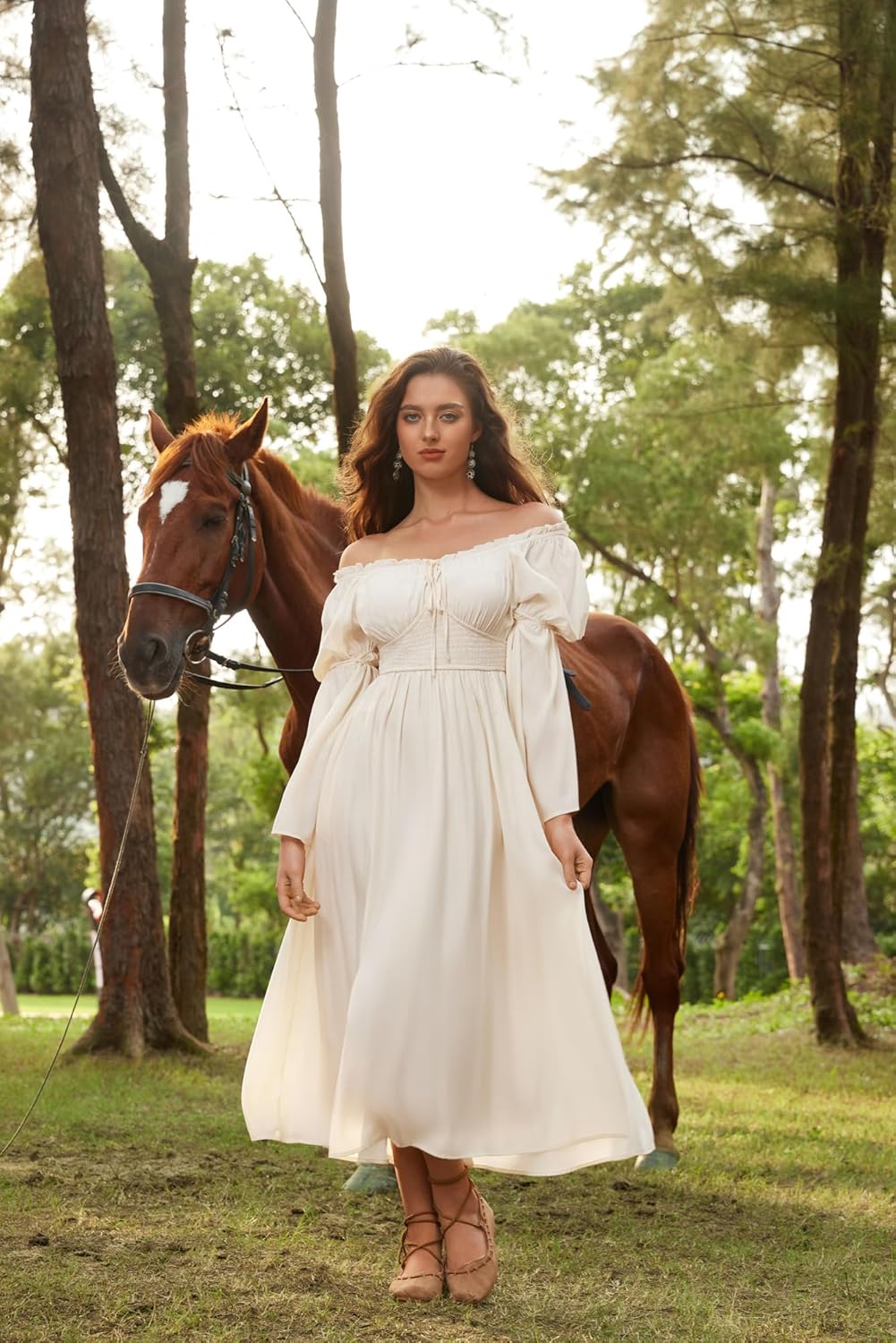 Renaissance Dress for Women Medieval Peasant Dress Long Bell Sleeve Dresses