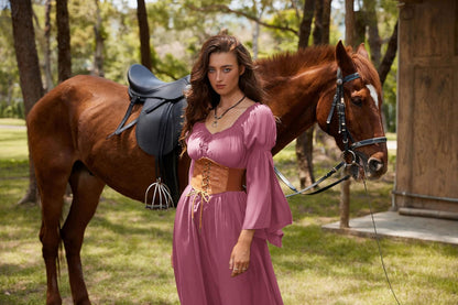Renaissance Dress for Women Medieval Peasant Dress Long Bell Sleeve Dresses