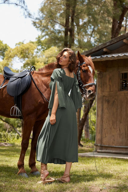 Renaissance Dress for Women Medieval Peasant Dress Long Bell Sleeve Dresses