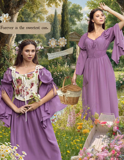 Renaissance Dress for Women Medieval Peasant Dress Long Bell Sleeve Dresses