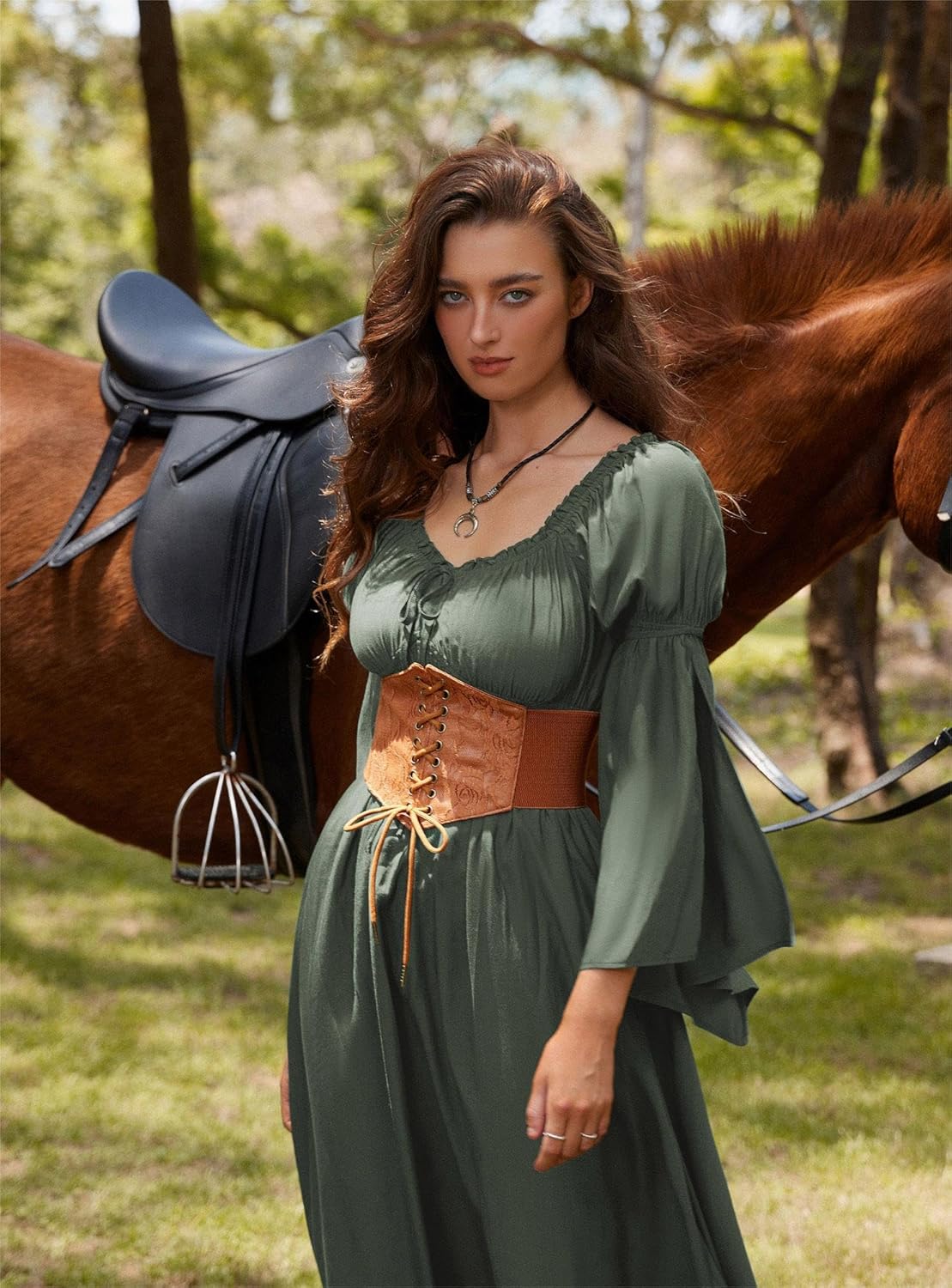 Renaissance Dress for Women Medieval Peasant Dress Long Bell Sleeve Dresses