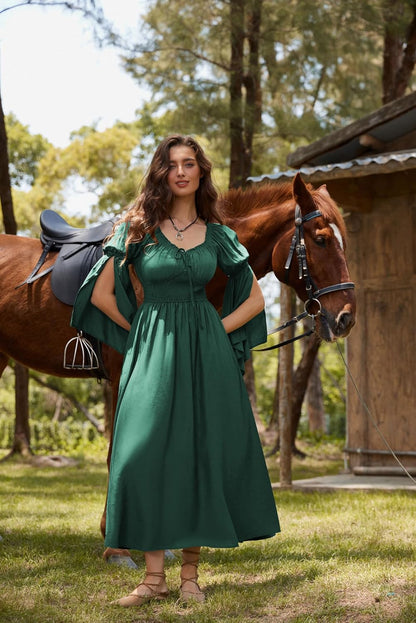 Renaissance Dress for Women Medieval Peasant Dress Long Bell Sleeve Dresses