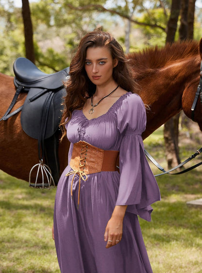 Renaissance Dress for Women Medieval Peasant Dress Long Bell Sleeve Dresses