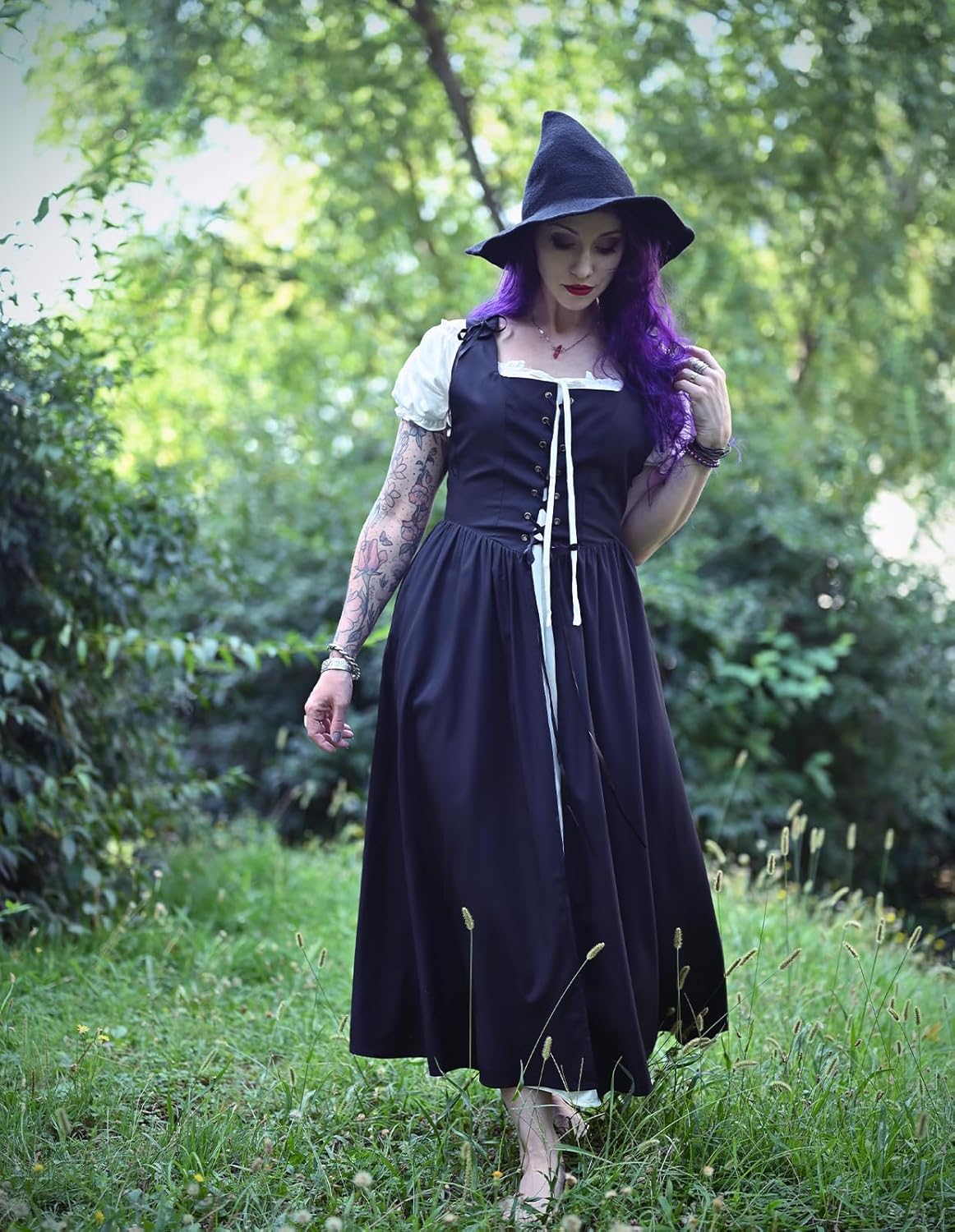 Renaissance Costume Women Peasant Medieval Dress Short Sleeve Maxi Fairy Dresses with Pockets