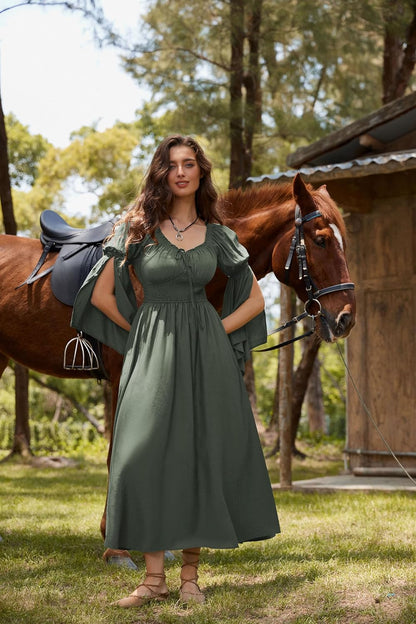 Renaissance Dress for Women Medieval Peasant Dress Long Bell Sleeve Dresses