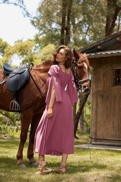 Renaissance Dress for Women Medieval Peasant Dress Long Bell Sleeve Dresses