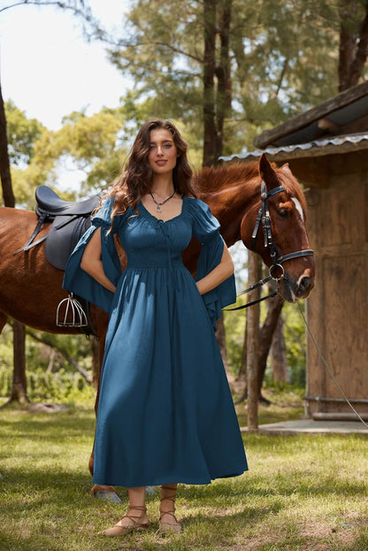 Renaissance Dress for Women Medieval Peasant Dress Long Bell Sleeve Dresses