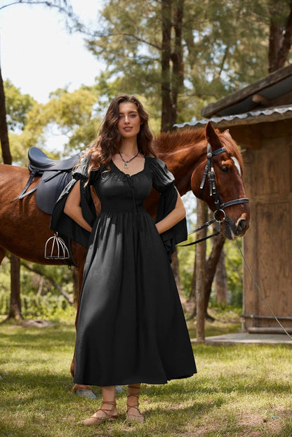 Renaissance Dress for Women Medieval Peasant Dress Long Bell Sleeve Dresses
