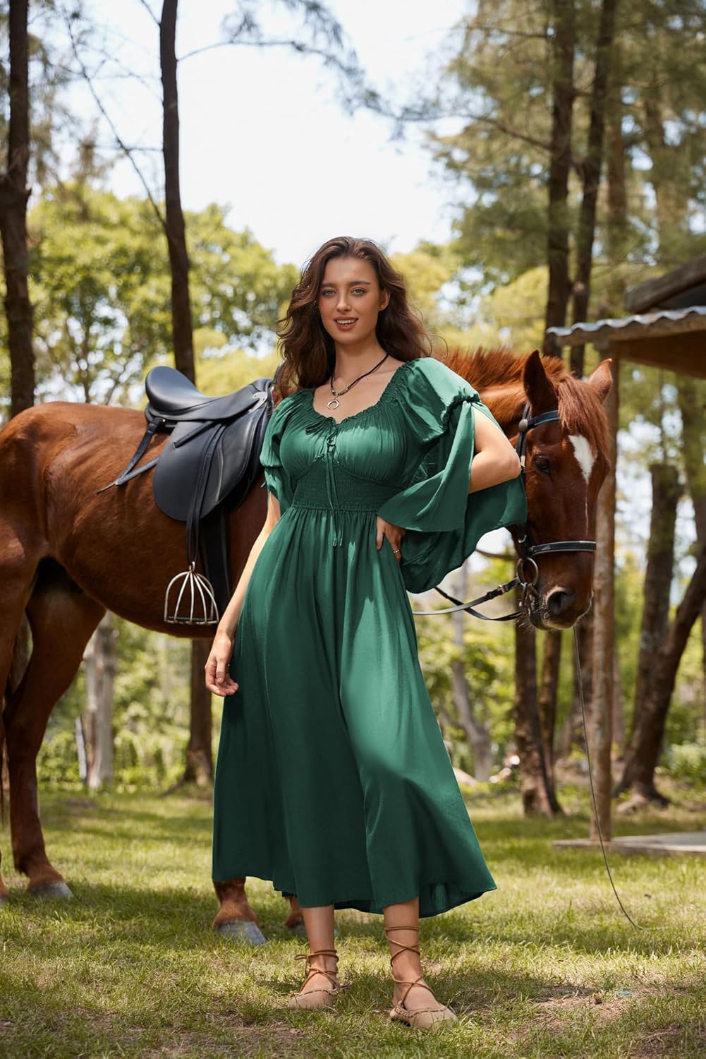 Renaissance Dress for Women Medieval Peasant Dress Long Bell Sleeve Dresses