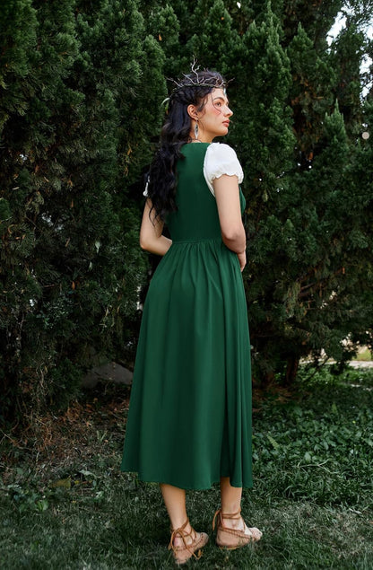 Renaissance Costume Women Peasant Medieval Dress Short Sleeve Maxi Fairy Dresses with Pockets