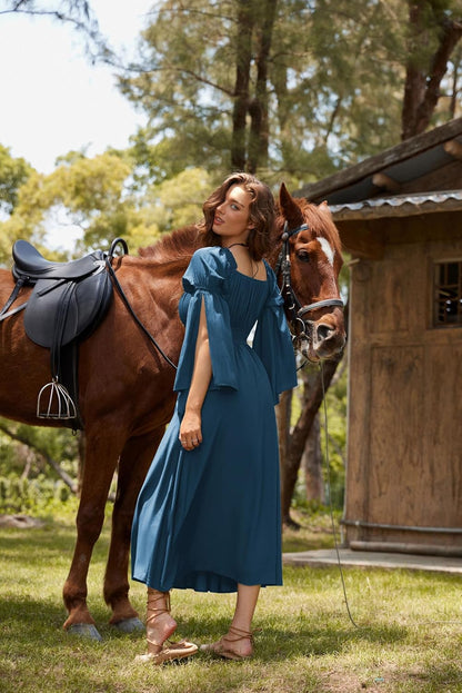 Renaissance Dress for Women Medieval Peasant Dress Long Bell Sleeve Dresses