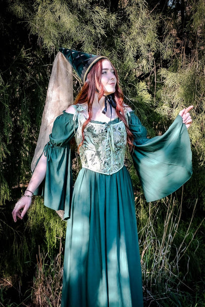 Renaissance Dress for Women Medieval Peasant Dress Long Bell Sleeve Dresses